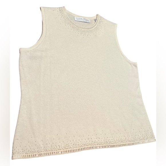 Valerie Steven’s 2 Ply Cashmere Beaded Embellished Sleeveless Sweater Size XL - Picture 4 of 13